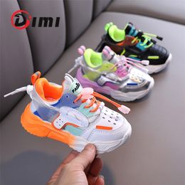 DIMI New Children Shoes Girls Boys Casual Shoes Fashion Colorblock Breathable Soft Leather Non-slip Sneakers for Kids 210306