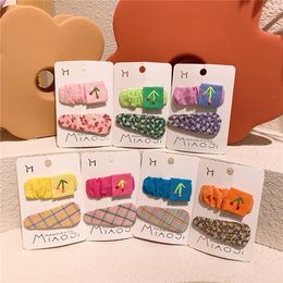 New Sweet Girl Princess Fashion Embroidered Fruit BB Clip Children's Simple Floral Plaid Fabric Hairpin Kids Hair Accessories