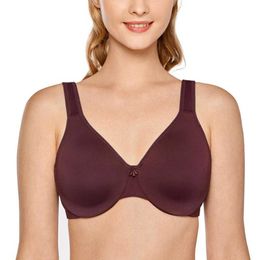 Women's Smooth Full Figure Large Busts Underwire Embroidery Seamless Minimizer Bra Plus Size 210623