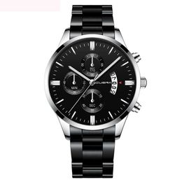 CUENA Men Sport Watch Chronograph Date Fashion Stainless Steel Mens Analogue Quartz Wrist Watch For Man Gift reloj hombre G1022