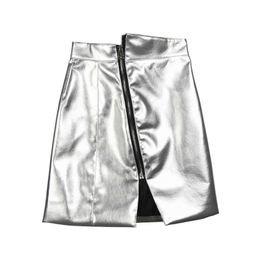 PERHAPS U PU Black Silver High Street Solid Asymmetrical Mini Short Empire Skirt Zipper S0126 210529