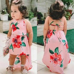 2019 Fashion Baby Girl summer Dress Flower Backless cross Halter Party Pageant Dress Sundress for Kid clothes toddler Children Q0716