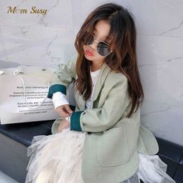 Fashion Baby Girl Suit Jacket Solid Colour Toddle Teen Child loose Jacket Spring Autumn Coat Baby Outwear Clothes 3-16Y H0909