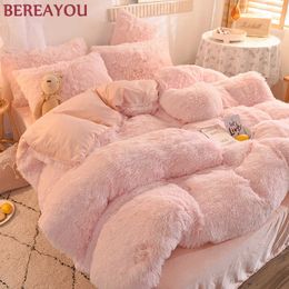 Luxruy Bedding Sets Solid Colour Coral Fleece Duvet Cover Set Thicken Bed Sheet Winter Girls Comforter housse de couette 210615
