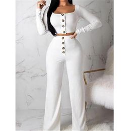 Women Solid Colours Button Tracksuits Fashion Trend Long Sleeve U-neck Tops Trousers Skinny Suits Designer Female Spring Casual Cardigan Sets