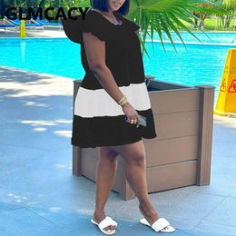 Petal Sleeve Striped Colorblock Casual Summer Mini Dress 210702