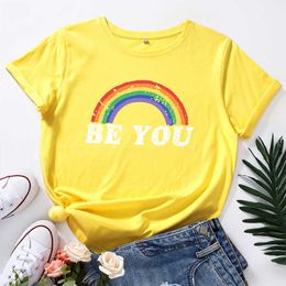 JFUNCY Plus Size Women Cotton T Shirt Rainbow Letters Print Loose Tees Short Sleeve Woman Casual T-shirt Summer Female Tops Y0629