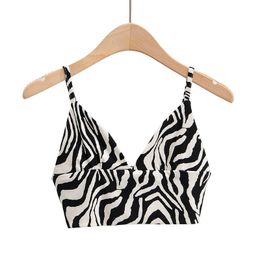 Womens Fashion V-Ausschnitt Cami Top Nette Zebra-Druckoberteile 210308