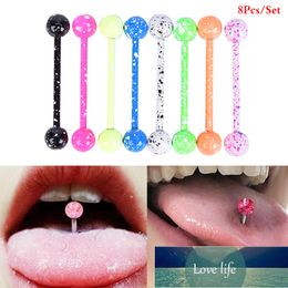 8Pcs/Set Multicolor Stainless Steel Crystal Rhinestone Tongue Piercing Helix Straight Barbell Tongue Rings 2 Styles