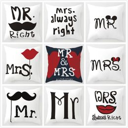 Cushion/Decorative Pillow MRS &MR Couples Cushion Cover Sweet Lovers Square Pillowcase 45x45cm Home Decor Waist Case Cojines