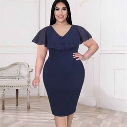 Chiffon Cape Sleeve Body con Dress Sexy V Neck Office Lady Work Casual Evening Birthday Party Prom Robe Plus Size 4XL 5XL Summer 210527