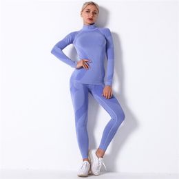 Women Thermal Underwear Suit Spring Autumn Winter Quick Dry Thermo Turtleneck Underwear Sets Female Fitness Knitted Long Johns 211108