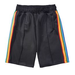 Shorts de corrida masculinos de poliéster colorido designer masculino cós elástico com dois bolsos costuras pitadas letras impressas listras coloridas curtas