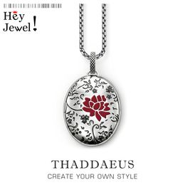 Pendant Necklace Red Flower, Brand Link Chain Fashion Bohemia Jewellery Europe Style 925 Stering Silver Bijoux Gift For Women Q0531