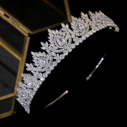Luxury Cubic Zirconia Dripping Headwear Bridal Crystal Crown Wedding Hair Accessories Beauty Graduation Bride Tiaras 210616