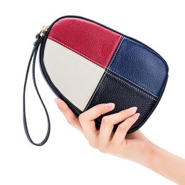 Women's Genuine Leather Patchwork Clutch Bags Soft Cowhid Leather Small Lady Handbag Fashion Personality Shopping Money Bag