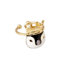 Fashion simple brass gold-plated crown penguin hand jewelry enamel glaze opening adjustable ring women