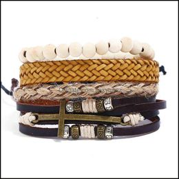 Charm Bracelets Jewellery Bracelet Cross Versatile Woven Cowe Mens Mtilayer Leather Diy Set Drop Delivery 2021 Xs37U