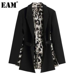 [EAM] Women Leopard Print Backless Big Size Blazer Notched Collar Long Sleeve Jacket Fashion Spring Autumn 1DD4175 211019