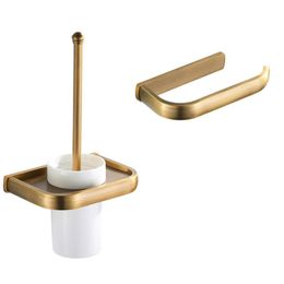 Toilet Brushes & Holders Brushed Bronze Bathroom Accessories Clean Brush Set Solid Brass Holder Towel Ring Wall Roll Paper