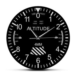 Altimeter Clock Tracking Pilot Air Plane Altitude Measurement Modern Wall Watch Classic Instrument Home Decor Aviation Gift 210310
