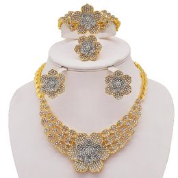 Earrings & Necklace Design Jewellery Set Luxury Necklaces Ring Bracelet Crystal Jewerly Charms Flower Shape Jewellery