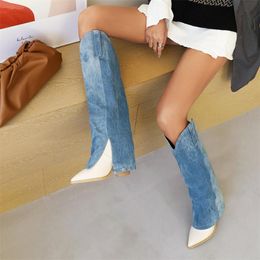 Boots Lapolaka Fashion Women Shoes Female Comfylip-On Patchwork Med Heel Sewing Trendy Show Style Knee High