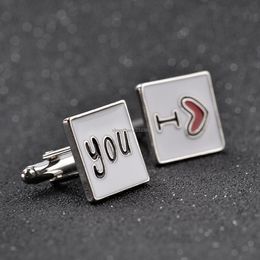 Enamel i love you cufflinks Heart Business suit Shirt cuff links button for women men fashion Jewellery Valentine Day gift will and sandy