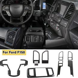 ABS Car Central Control Interior Decoration Panel Kit Black Wood Grain For Ford F150 2016 UP 9PCS