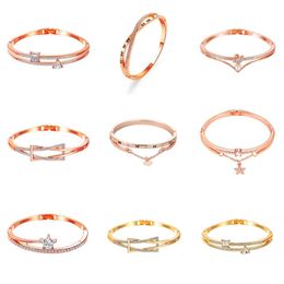 Rose Gold Fashion Women Bracelet Letter Swan Star Crystal Charm Bracelet for Women New Famous Jewellery