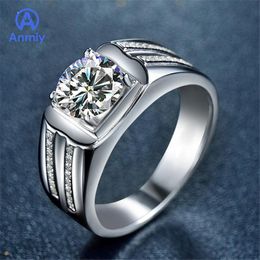 Cluster Rings Anmiy Double Row Zircon Open Inlaid White Gold Men's Movable Ring