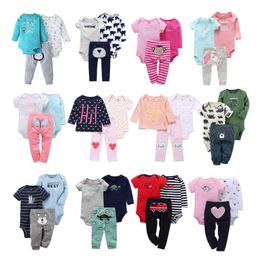 Güz Doğan Bebek Erkek Bebek Kız Giysileri Set 3 adet Suit Tops + Bodysuit + Pantolon Karikatür Unicorn Mektup Baskı Bebek Giyim 210816