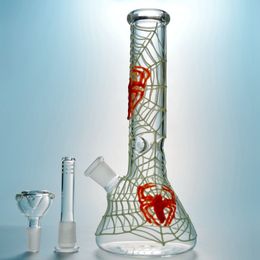 9 Inch Thick Hookahs Diffused Downstem Glass Bongs Spider Web Bong Oil Dab RigsGlow In The Dark Water Pipes 18mm Female Joint With Bowl