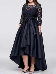 2021 Plus Size Navy Mother Of The Bride Dresses V-Back Lace Long Sleeve Cheap Satin Wedding Guest Gowns Formal Party Evening Wear
