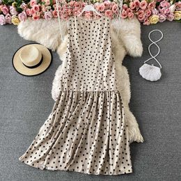 Black/Beige Polka Dot Long Dress Women Elegant Round Neck Sleeveless Big Swing Ruffle Vestidos Female 2021 Summer Fashion Robe Y0603