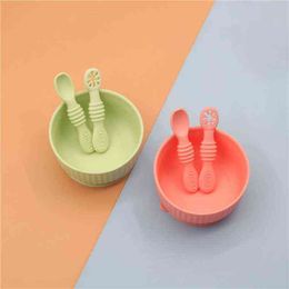 3 Pcs Baby Silicone Suction Bowl Spoon Fork Learning Training Feeding Set Utensil Dishes Tableware for Newborn Toddlers G1210