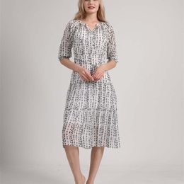 New arrived fashion High waist lace up black and white silk dress high end print dress 210316