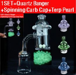 90degree 10mm/14mm/18mm male female domeless Quartz Banger nail With Terp Pearl & Colourful Spinning Carb Cap for glass water oil rig bong