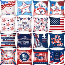 45x45cm Independence Day Pillow Case USA National Flag Printed Cushion Cover Peach Skin Sofa Throw Pillow Cases