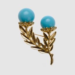 Amorita boutique design blue ball trendy gold Colour leaf Brooches