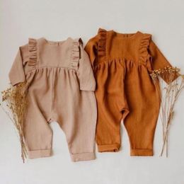 Toddler Boys Jumpsuit Long Sleeve Romper Kids Overalls Autumn Clothes For Baby Cotton Linen Girls Jumsuits Outfit 210309