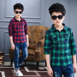 3-13 Years Teens Long Sleeve Plaid Shirt Boy Uniforms Children Teenage Tops Turn Down Collar School Shirts For Boys Kids Clothes 210306