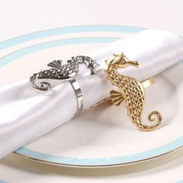 Napkin Rings 12PCS/Metal Seahorse Shape Gold And Silver Ring Table Top Decoration For Business Reception Celebration Family