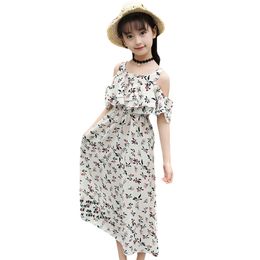 Summer Dress Girl Beach Off Shoulder Child Dress Long Floral Kids Dress Teenage Girls Children's Clothing 4 6 8 10 12 13 Years 210303