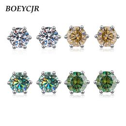 Stud BOEYCJR 925 Classic 6 Prongs Silver 0.5/1/2ct Blue Moissanite VVS1 Fine Jewelry Diamond Earring For Women Gift