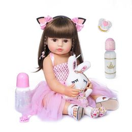 55cm NPK bebe doll reborn toddler girl pink princess baty toy very soft full body silicone girl doll Q0910