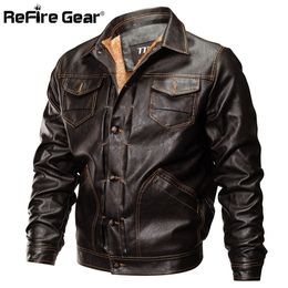 ReFire Gear Winter PU Leather Jacket Men Tactical Army Bomber Warm Military Pilot Coat Thick Wool Liner Motorcycle 220301