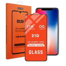 21D Full Cover Tempered Glass Screen Protector film For iphone15 14 13 mini pro max 12 11 XR XS Samsung A01 A11 A21 A31 A41 A51 A71 with retail pack