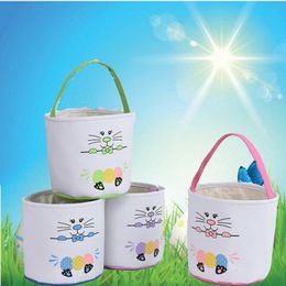 24*23cm Easter Bunny Basket Festive Cloth Egg Hunts Bucket Cute Rabbit Face Tote Bag Candy Gift Handbag