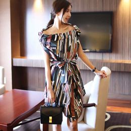 Summer Vintage Print Elegant Irregular dress Women Wear To Work belted Shirt Dresses Korean Vestidos 210529